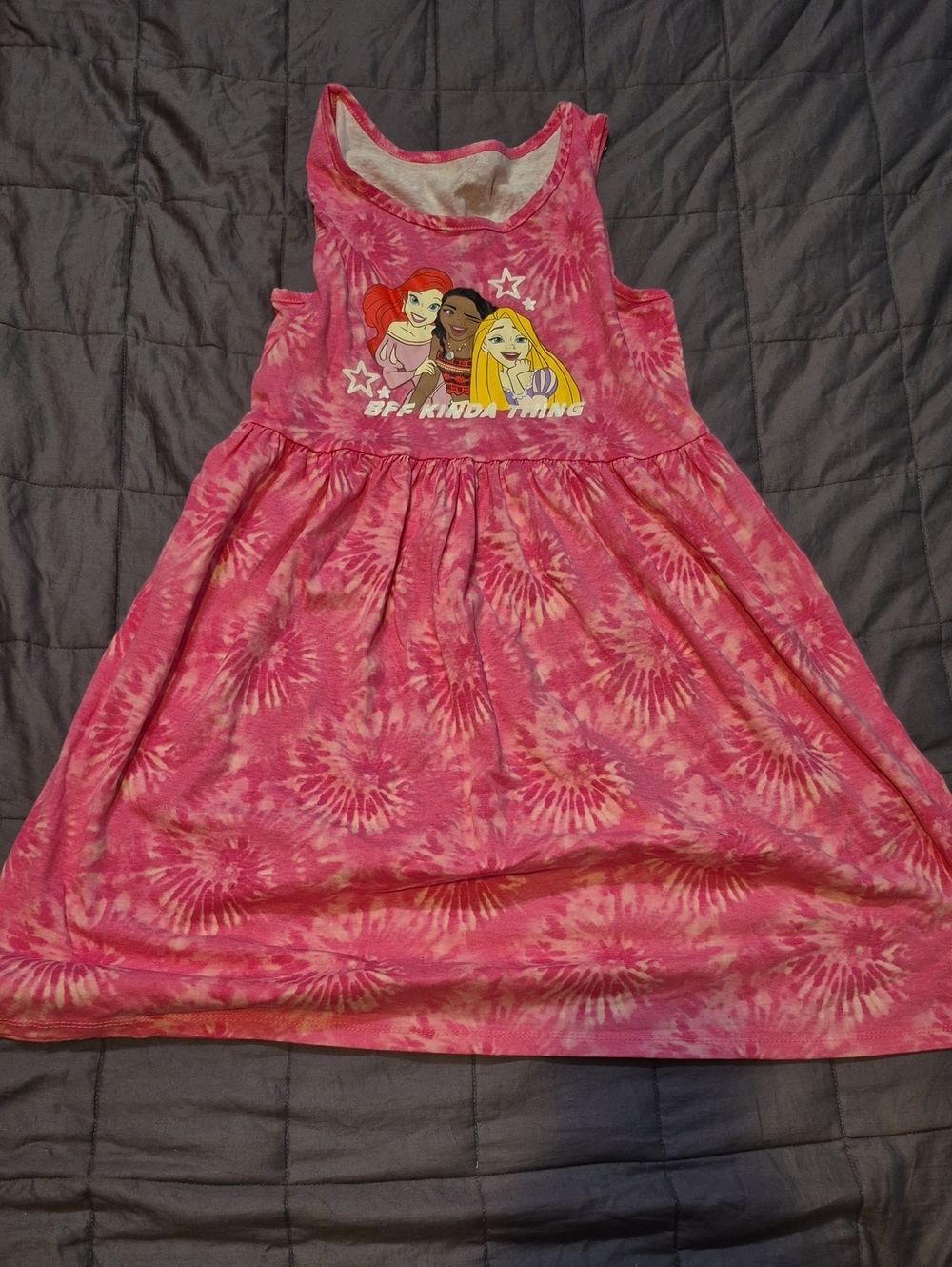 Disney Girls Pink Tie-Dye Sleeveless Dress with Ariel Moana Aurora Graphic